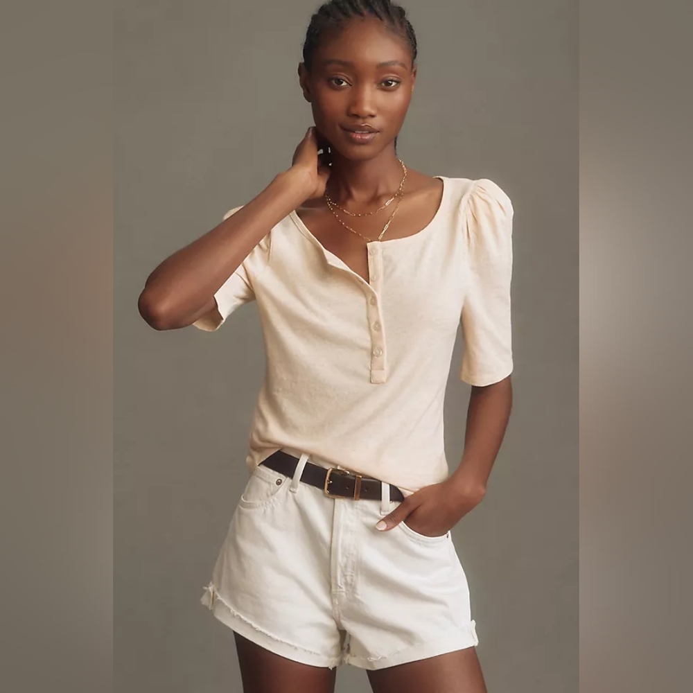 Anthropologie Puff-Sleeve Henley Top